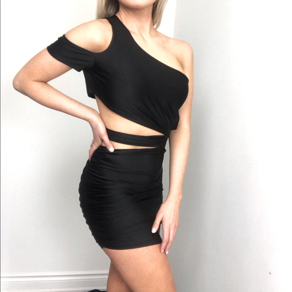 Asymmetrical Mini Dress Open Waist Sides and Belt